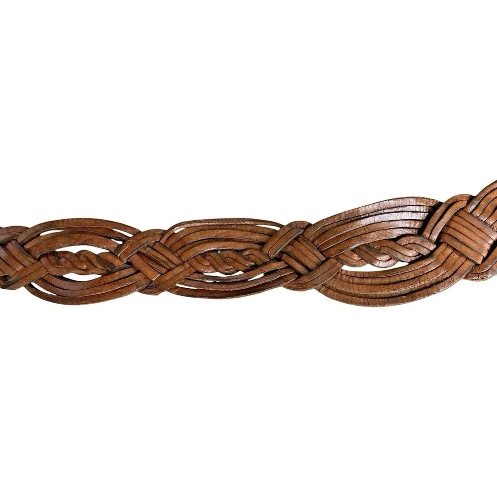 Vintage Boho Braided Leather Belt Oversized Engraved Statement Buckle Western 46
